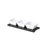 Black Wood Dip Tray Set 27 x 10cm W/ 3 Dishes - pack of 4 - Genware