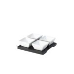 Black Wood Dip Tray Set 15 x 15cm W/ 4 Dishes - pack of 4 - Genware