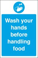 Wash your hands before handling food. 300x200mm. S/A