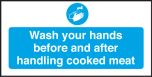 Wash your hands before handling Cooked Meats. 100x200mm. S/A