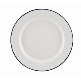 Enamel Wide Rim Plate White & Blue 20cm - Genware