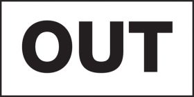 "OUT" catering door sign. 100x200mm. S/A