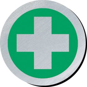 First aid symbol 75mm disc silver finish