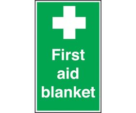 First Aid Blanket Sign 200x150mm Self Adhesive or Polypropylene