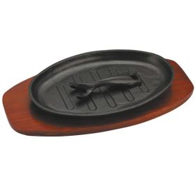 Cast Iron Sizzle Platter 28 x 18cm Oval (Wood Inc) - Induction Compatible