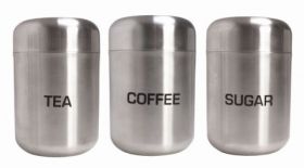 Brushed Stainless Steel Tea, Coffee & Sugar Dome Canisters