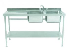 Parry Double Bowl Left Hand Drainer Sink - Stainless Steel L1800 x W700 x W875 - SINK1870DBL