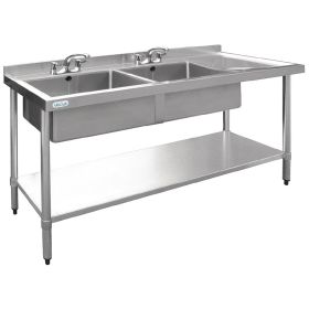 Vogue Stainless Steel Sink Double Bowl with Right Hand Drainer 1800mm - U908