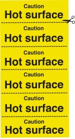 Caution hot surface. strip of 6. 100x200mm. S/A