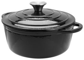 Black Cast Iron Round Casserole Pot 24 x 12 cm 3.5L Sunnex CSTCA24K