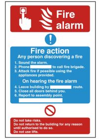 Fire alarm/fire action. 300x200mm P/L