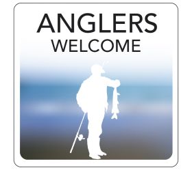 Anglers Welcome Hospitality Window Sticker. 150x150mm