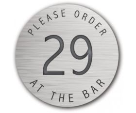 Table Number Discs Silver for Restaurant / Cafe / Pub - Please Order At The Bar - Singles