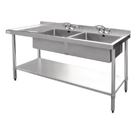 Vogue Stainless Steel Sink Double Bowl with Left Hand Drainer 1800mm - U909
