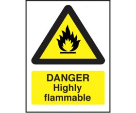 Danger highly flammable safety sign 200x150mm self-adhesive